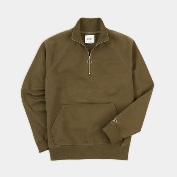 [드레익스] Drake&#039;s_Khaki Green Cotton Quarter Zip Sweatshirt
